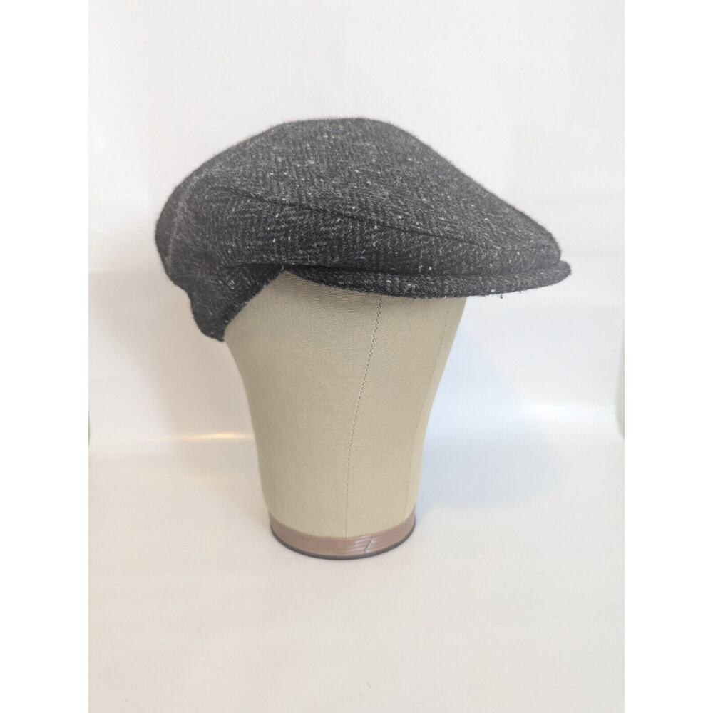 Peter James Wool & Cashmere Flat Cap Medium Dark Gray Herringbone Cabby Newsboy
